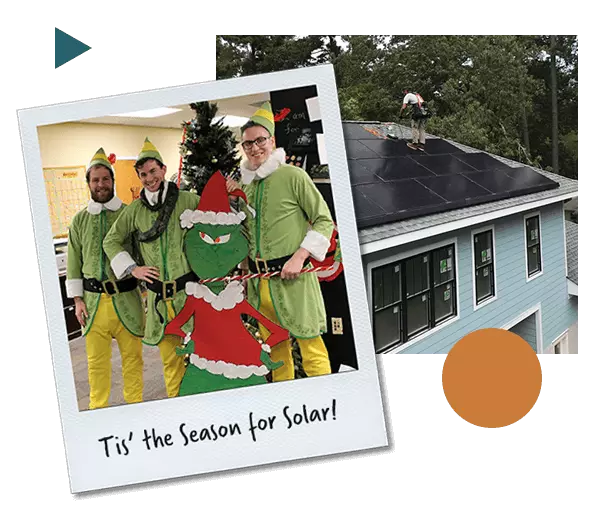 Solar team, Graham, Will, Clyde, and Mike, dressed as seasonal solar elves